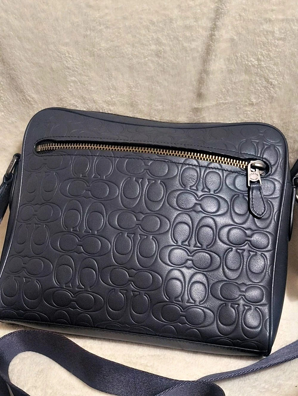 Coach Charles Flight Bag in Embossed Signature Leather Embossed Crossbody Bag in